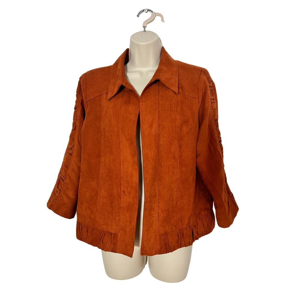 Christopher Banks Burnt Orange Faux Suede Lightweight Jacket Ruffled Edge Medium